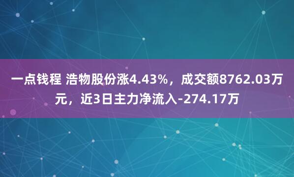 一点钱程 浩物股份涨4.43%，成交额8762.03万元，近3日主力净流入-274.17万